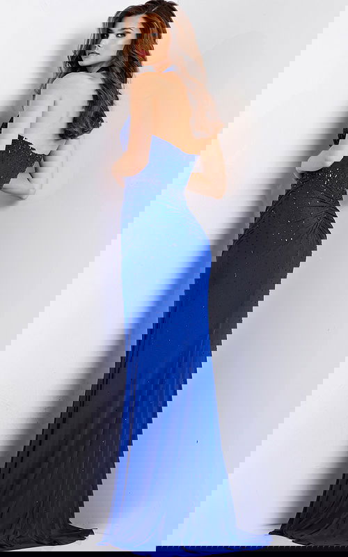 Fitted halter neck formal dress in blue 48373