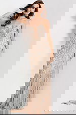 Strapless Beaded Nude Mesh Mermaid Gown