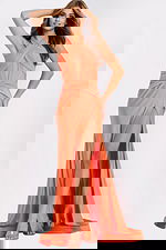 Fitted Orange Prom Gown With Open Back