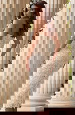 Strapless lace midi dress with fitted silhouette front view