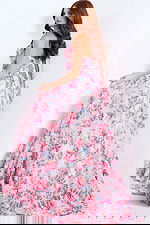 Open back halter prom dress with flowy skirt