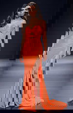 orange strapless high slit dress 48498