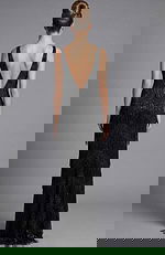 back of fringe black dress 49162