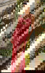 red embellished high slit dress with keyhole on the bustline 48548