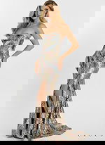 Strapless Multicolor Sequin Gown with Side Slit 48550 - Image 6