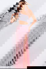 One shoulder sequin pink gown 48563