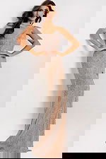 Sleeveless fitted gown featuring intricate beading