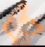 Beaded sheath evening gown with spaghetti straps