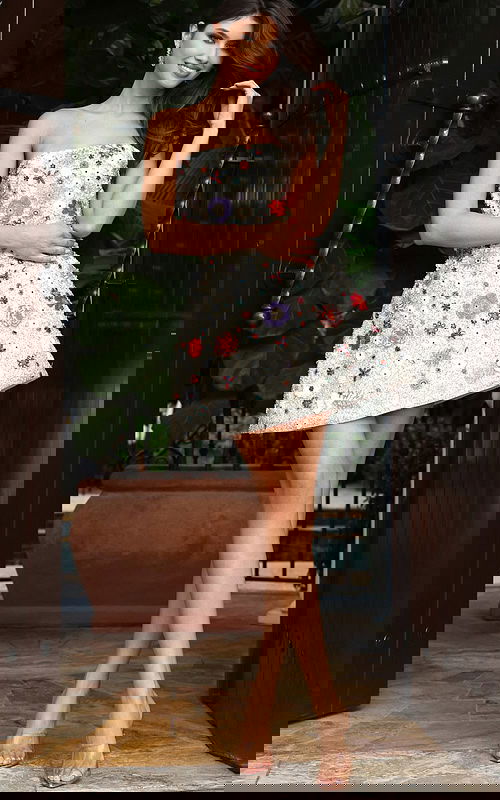 strapless white multi colored beaded dress 48584