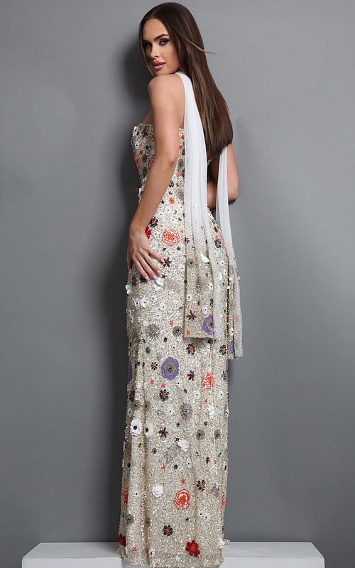 strapless floral embroidered sequin mermaid gown