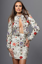 floral embroidered sequin jacket and mini skirt set dress