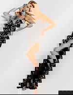 Black Sequin Gown with Gold Leaf Pattern 48610 - Image 7