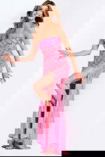 Strapless sequin prom dress with thigh-high slit