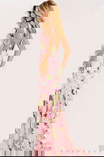 Glamorous pink floral sequin evening dress