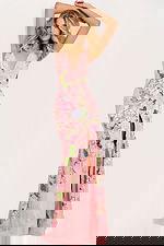 Floral sequin prom dress with plunging neckline