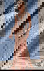 high slit blush v neckline sequin dress 48642