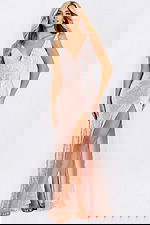 Sequin floral prom dress with thigh-high slit