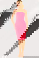 red fitted midi dress with floral details on the straps 48664