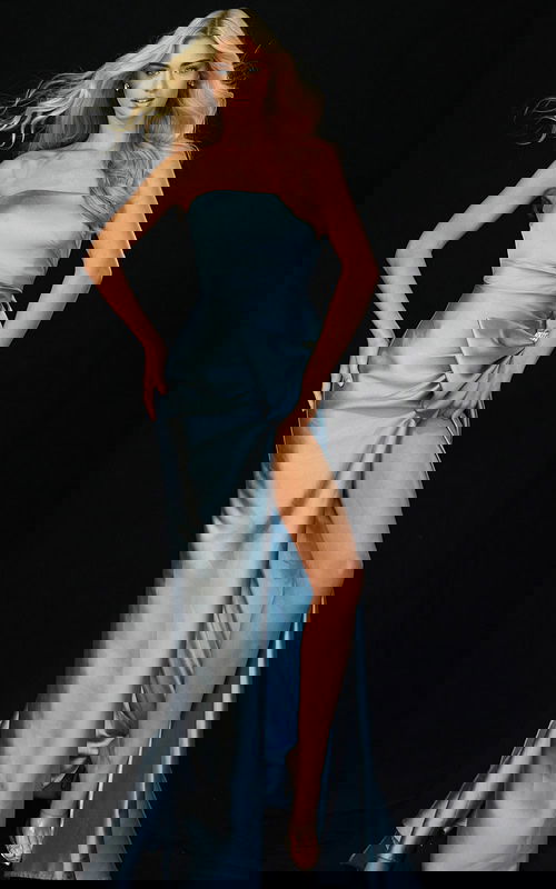 Strapless satin gown with side bow detail