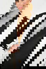 v neckline black and white jacket 48680