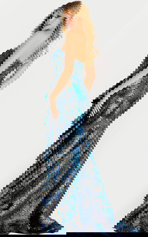 strapless print blue dress 48706