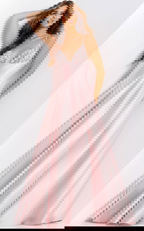 Flowing satin prom dress with pleated skirt