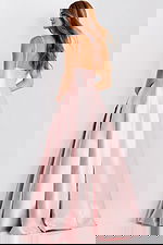 Elegant blush pink satin gown with thin straps