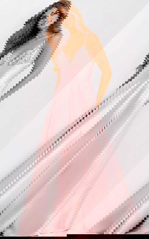 Satin A-line prom dress with beaded bodice