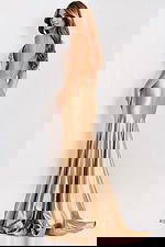 Metallic satin evening gown with open back