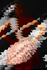 Floral corset dress with lace-up back and layered ruffle skirt