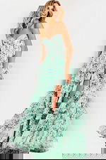 Lace Up Back Floral Print Layered Gown