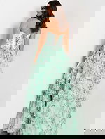 Strapless Green Floral Ball Gown with Corset and Ruffles