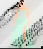 Strapless Green Floral Ball Gown