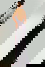 Luxe burgundy velvet prom dress with rhinestone collar, backless design, and thigh slit for formal events