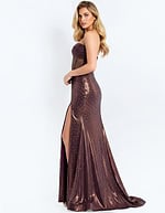 Metallic Gown with Rhinestone Accents and Slit 48971 - Image 15