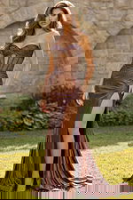 sweetheart neckline high slit bronze dress 48971