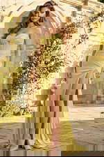 yellow embellished high slit dress 48971