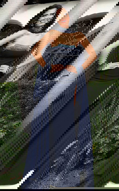 strapless beaded high slit dress 48990