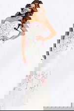 Floral embellished evening gown with shimmering fabric