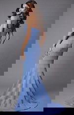 Strapless fitted column gown with smooth bodice and flared hem