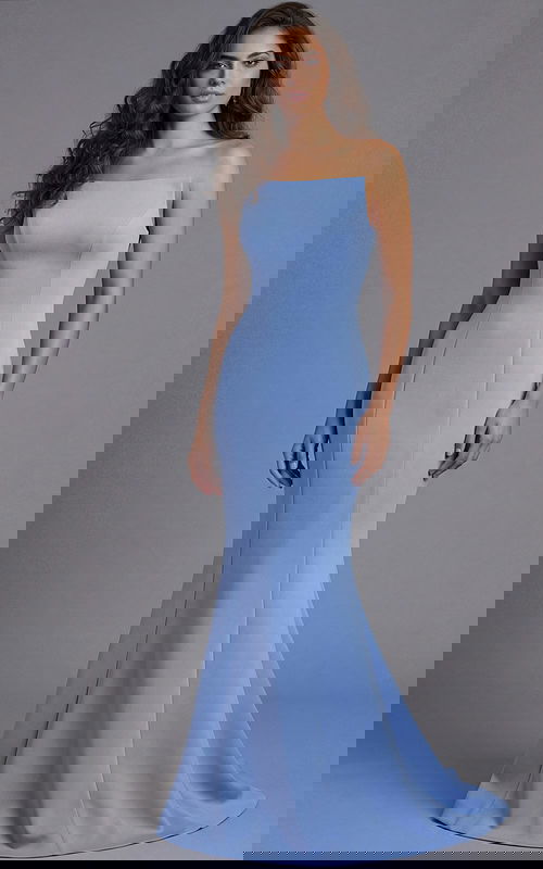 simple high neckline mermaid blue evening dress 49062