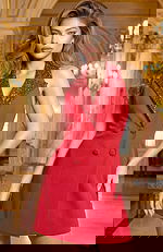 Halter neck mini dress with beaded lapel and tailored fit