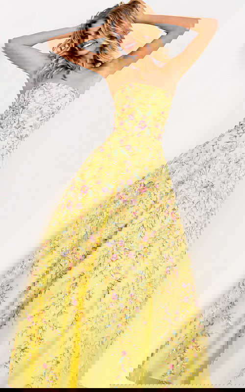 Yellow Lace-Up Back Ball Gown