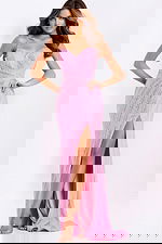 Red beaded prom dress with thin straps