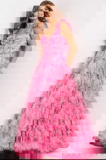 Romantic floral shoulder prom dress