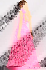 One shoulder tiered prom gown with floral strap