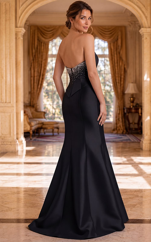 Strapless Beaded Bodice Mermaid Gown 49076