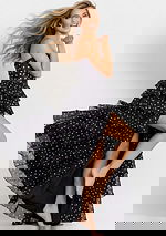 Strapless black ruffle gown with polka dots 49087