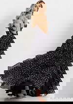 Black polka dot layered high-low dress 49087