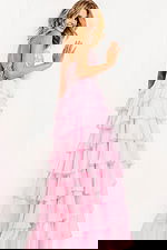 Light pink layered ruffle gown with sparkly bodice